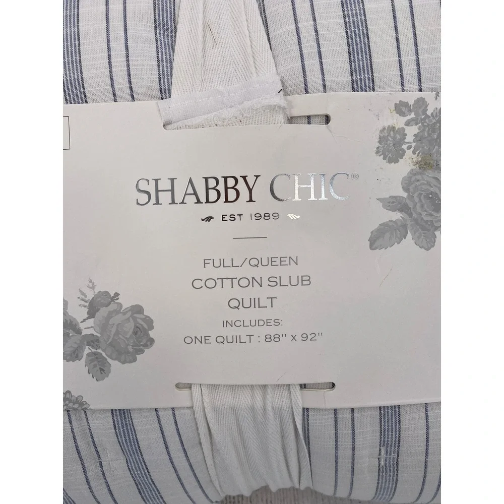 Shabby Chic Quilt Full/Queen Blue White Cotton Slub Ticking Stripe Farmhouse